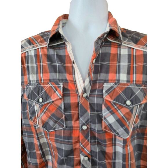 Mens BKE Western Plaid pearl Snap Button Shirt L farm wear barn horses - Picture 4 of 8